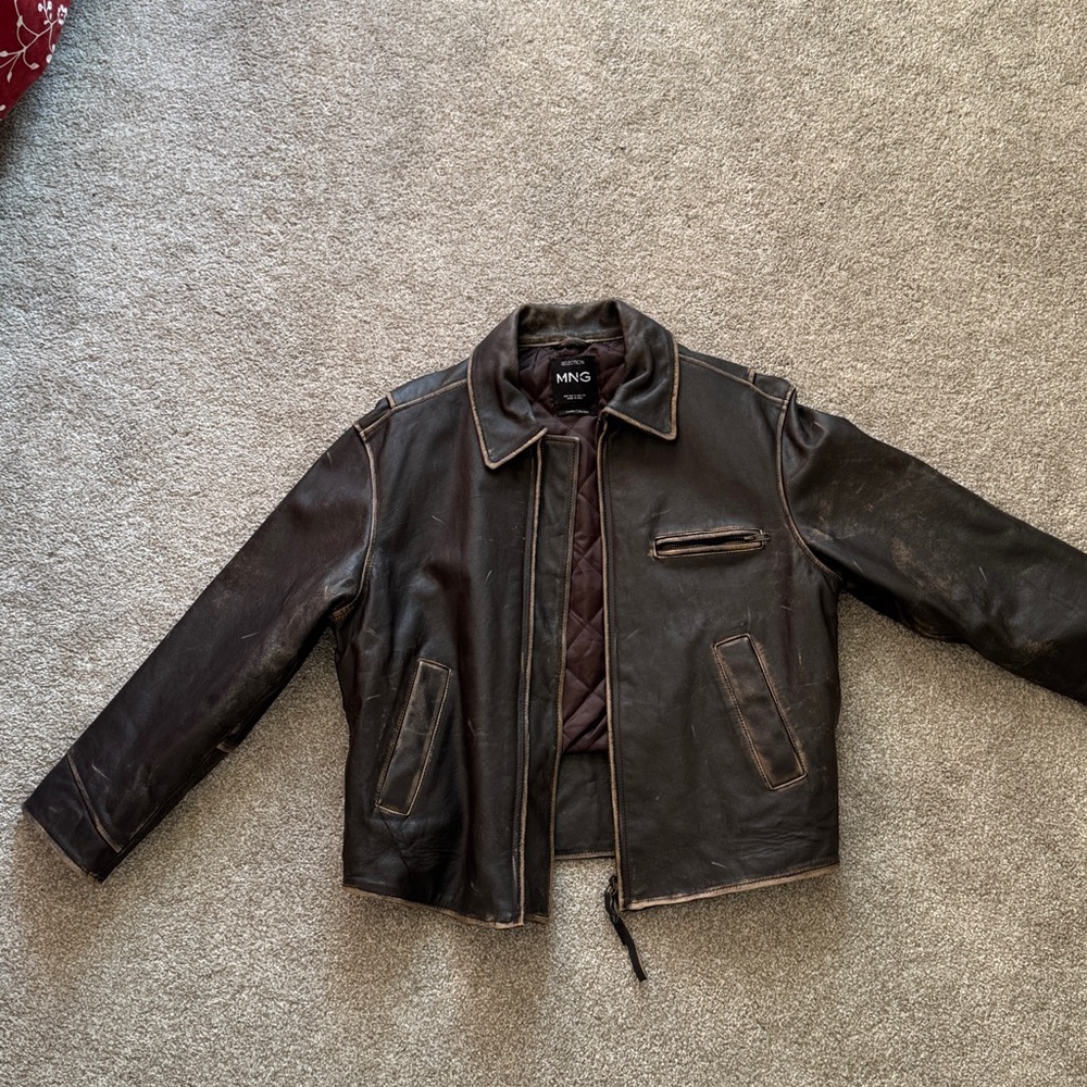 Oversized Worn-Effect Leather Jacket - image 1